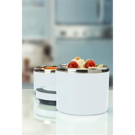 2 tier round stainless steel insulated lunch box in white|michaels stainless lunch box.